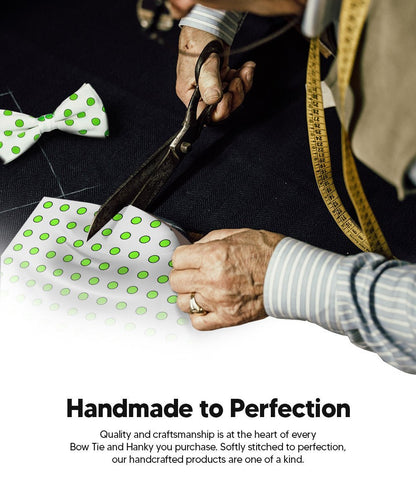 Vittorio Farina Men's Polka Dot Satin Bow Tie & Pocket Square in Gift Box - Suits You Sir - White and Green - 