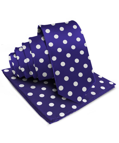 Vittorio Farina Men's Polka Dot Satin Necktie & Pocket Square - Suits You Sir - Purple and White - 
