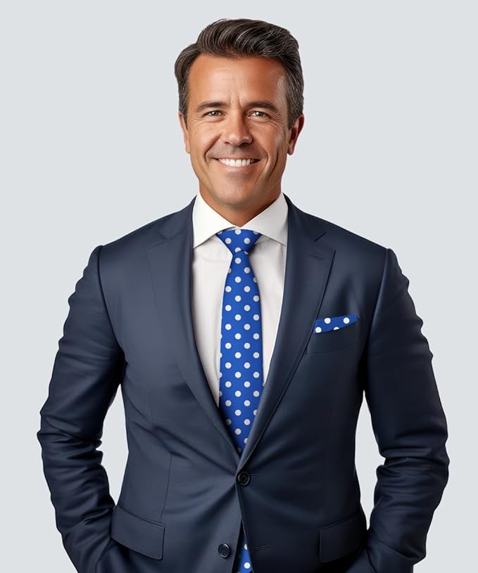 Vittorio Farina Men's Polka Dot Satin Necktie & Pocket Square - Suits You Sir - Royal Blue and White - 