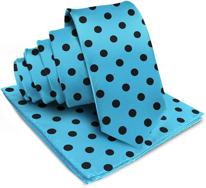 Vittorio Farina Men's Polka Dot Satin Necktie & Pocket Square - Suits You Sir - Turquoise and Black - 
