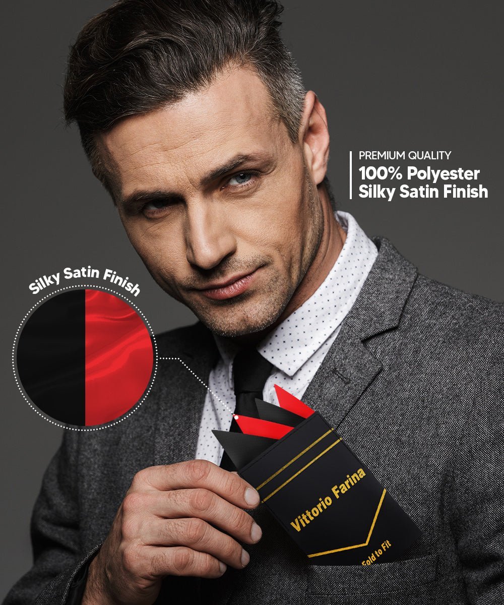 Vittorio Farina Men's Pre - Folded Pocket Square: Four - Point - Suits You Sir - Black and Red - 