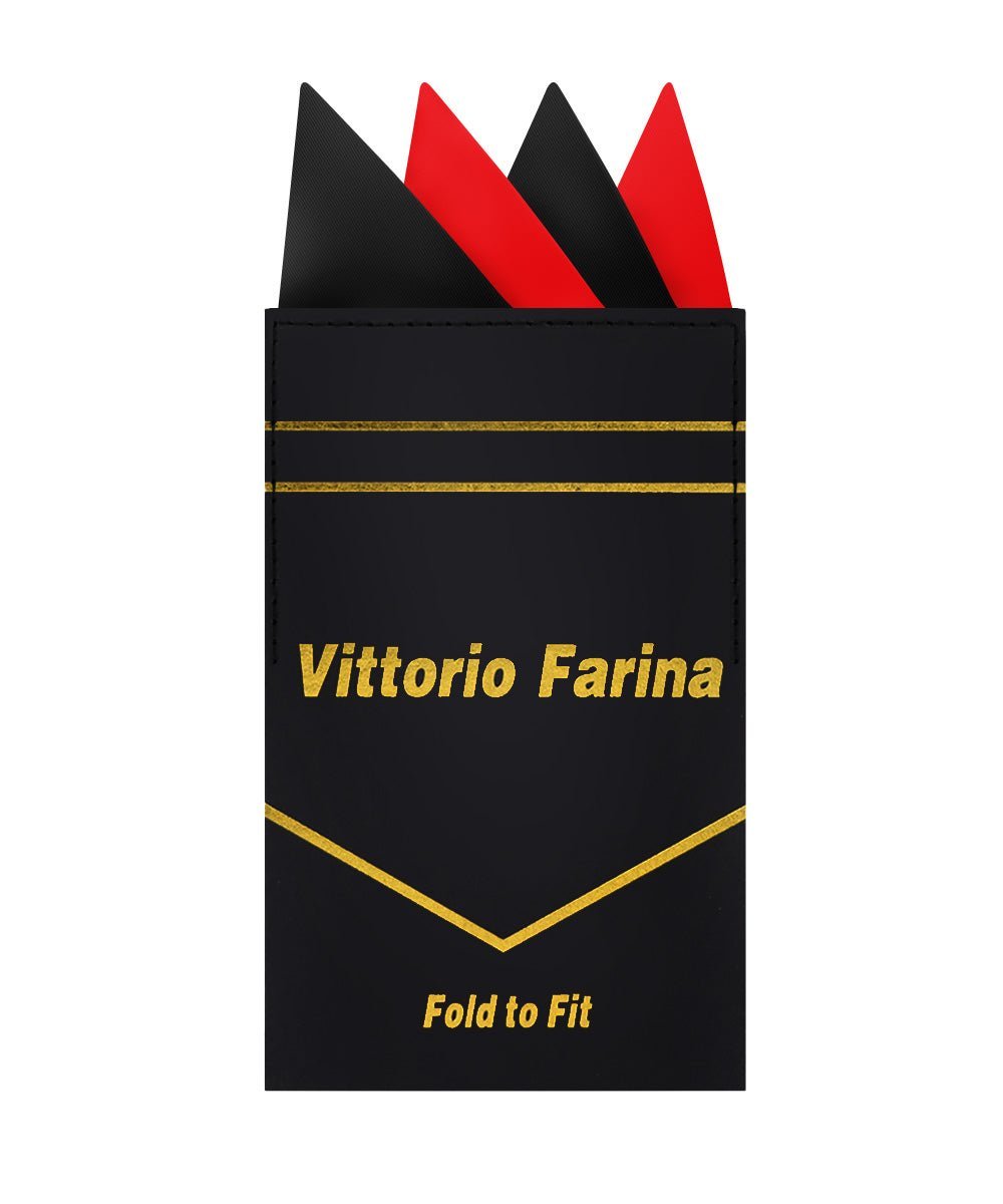 Vittorio Farina Men's Pre - Folded Pocket Square: Four - Point - Suits You Sir - Black and Red - 