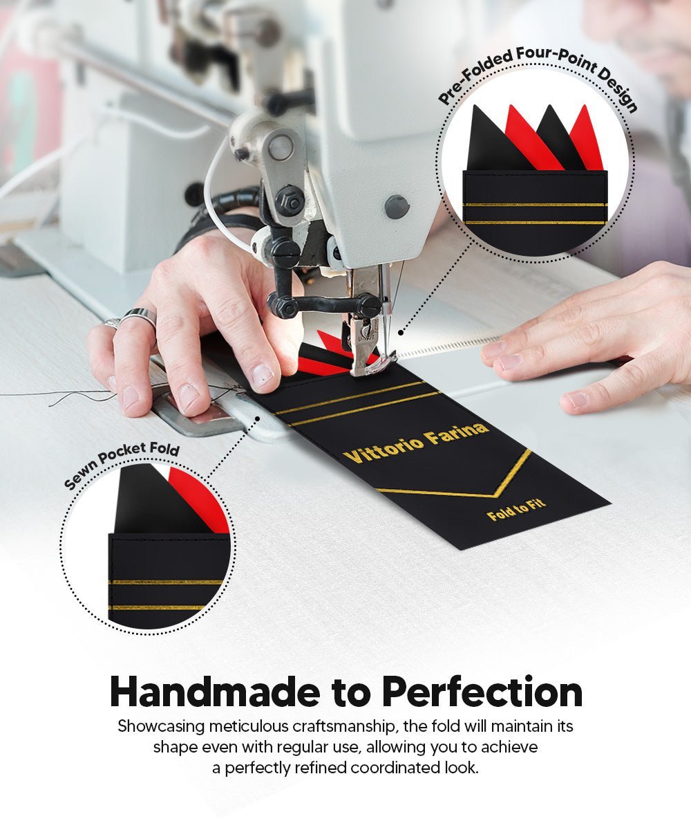 Vittorio Farina Men's Pre - Folded Pocket Square: Four - Point - Suits You Sir - Black and Red - 