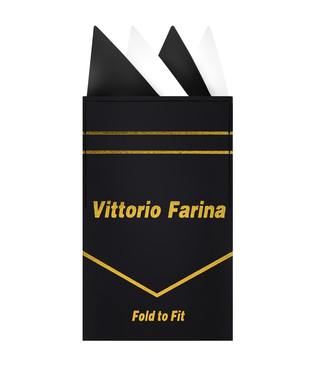 Vittorio Farina Men's Pre - Folded Pocket Square: Four - Point - Suits You Sir - Black and White - 