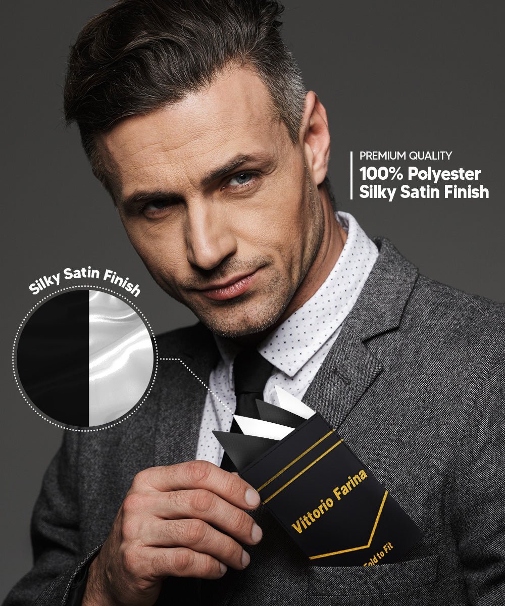 Vittorio Farina Men's Pre - Folded Pocket Square: Four - Point - Suits You Sir - Black and White - 