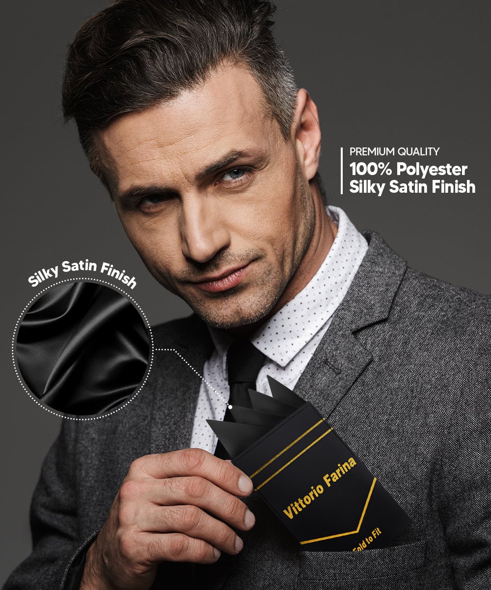 Vittorio Farina Men's Pre - Folded Pocket Square: Four - Point - Suits You Sir - Black - 
