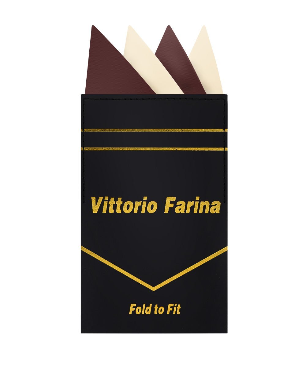 Vittorio Farina Men's Pre - Folded Pocket Square: Four - Point - Suits You Sir - Brown and Ivory - 