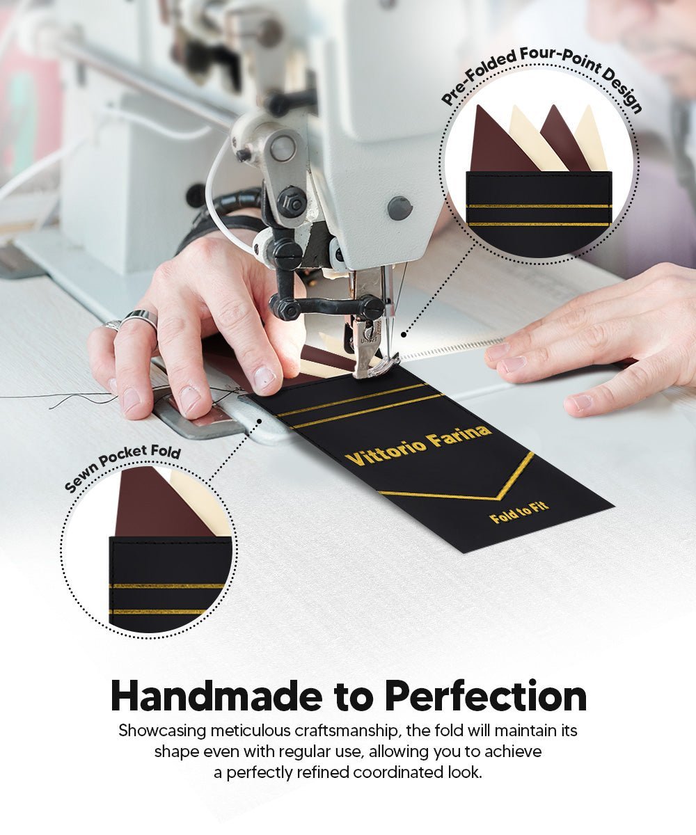 Vittorio Farina Men's Pre - Folded Pocket Square: Four - Point - Suits You Sir - Brown and Ivory - 