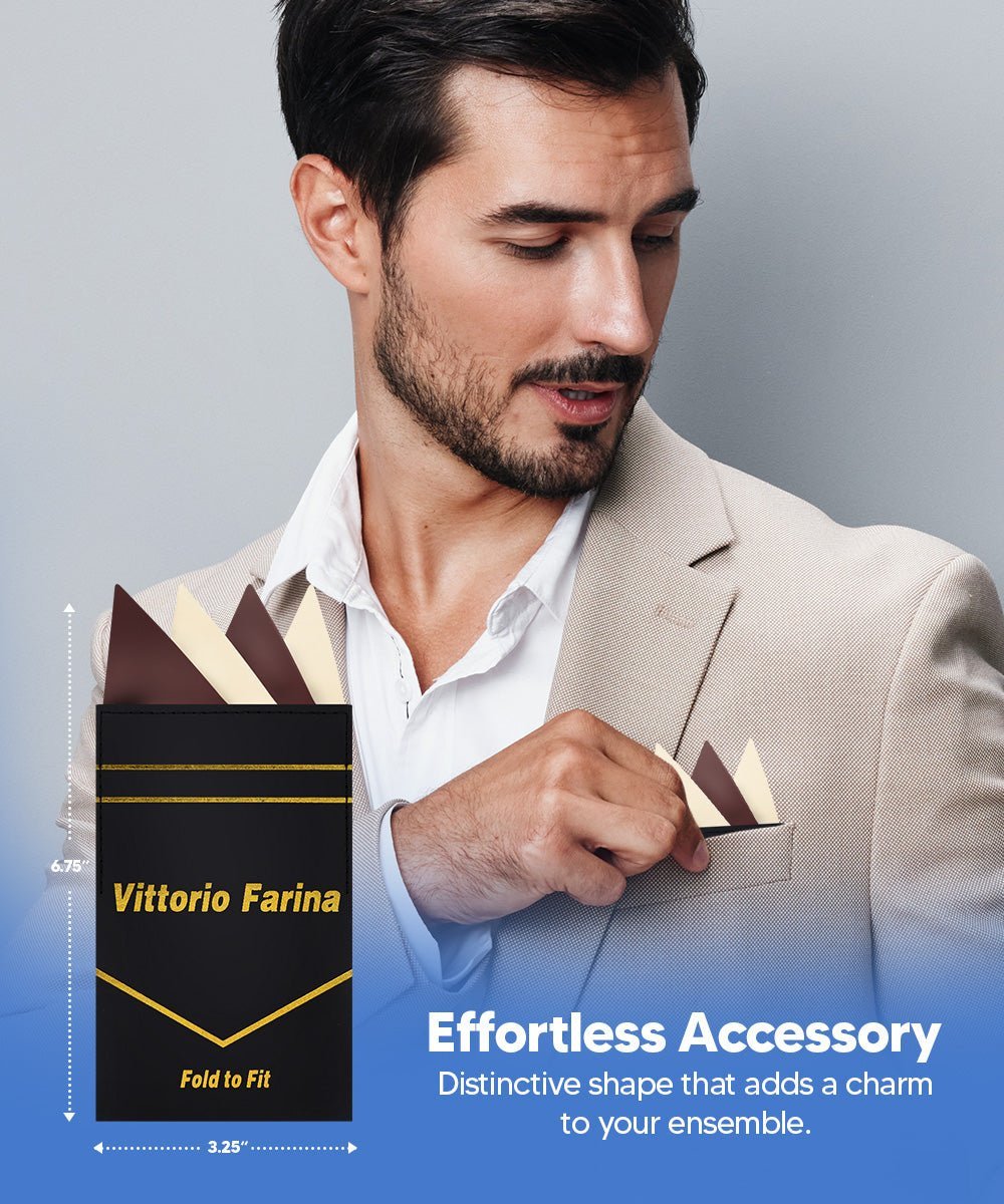Vittorio Farina Men's Pre - Folded Pocket Square: Four - Point - Suits You Sir - Brown and Ivory - 