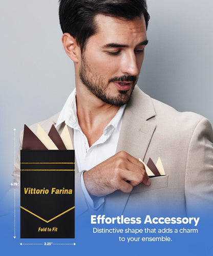 Vittorio Farina Men's Pre - Folded Pocket Square: Four - Point - Suits You Sir - Brown and Ivory - 