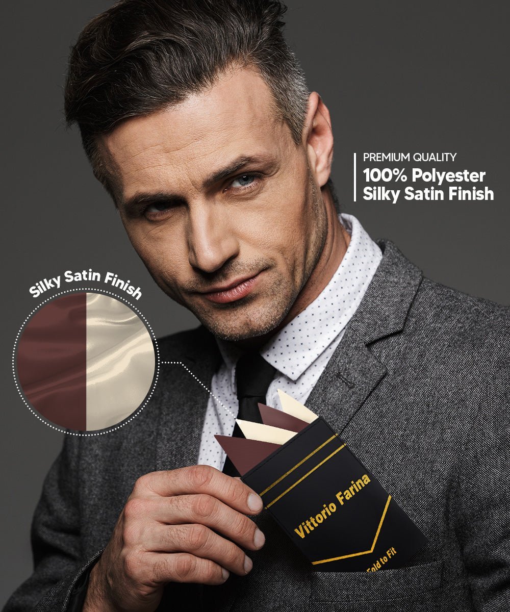 Vittorio Farina Men's Pre - Folded Pocket Square: Four - Point - Suits You Sir - Brown and Ivory - 