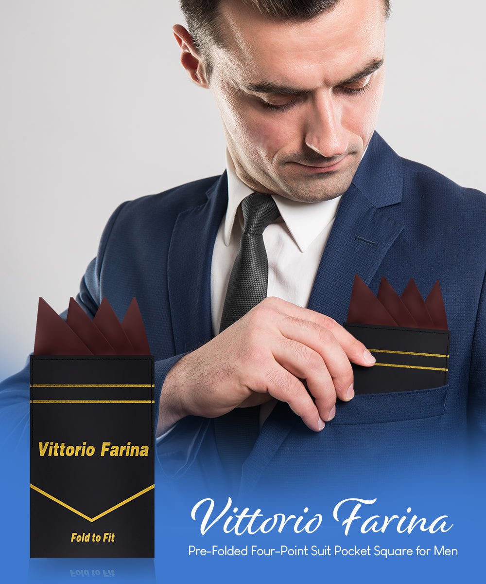 Vittorio Farina Men's Pre - Folded Pocket Square: Four - Point - Suits You Sir - Brown - 