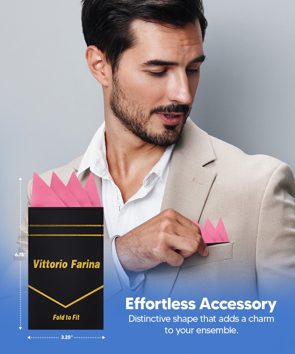 Vittorio Farina Men's Pre - Folded Pocket Square: Four - Point - Suits You Sir - Bubble Gum Pink - 