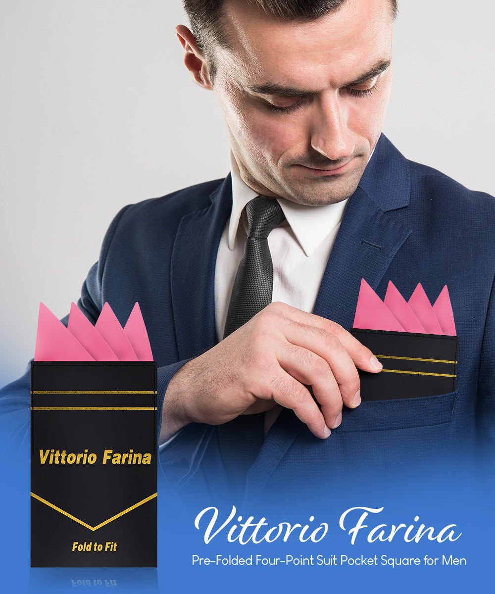 Vittorio Farina Men's Pre - Folded Pocket Square: Four - Point - Suits You Sir - Bubble Gum Pink - 