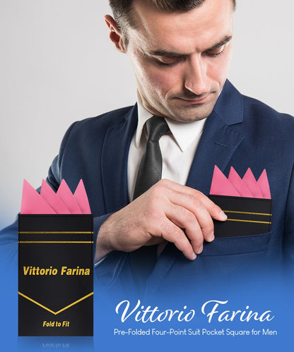 Vittorio Farina Men's Pre - Folded Pocket Square: Four - Point - Suits You Sir - Bubble Gum Pink - 