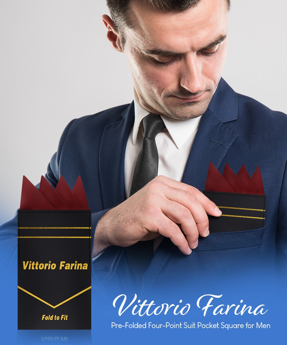 Vittorio Farina Men's Pre - Folded Pocket Square: Four - Point - Suits You Sir - Burgundy - 
