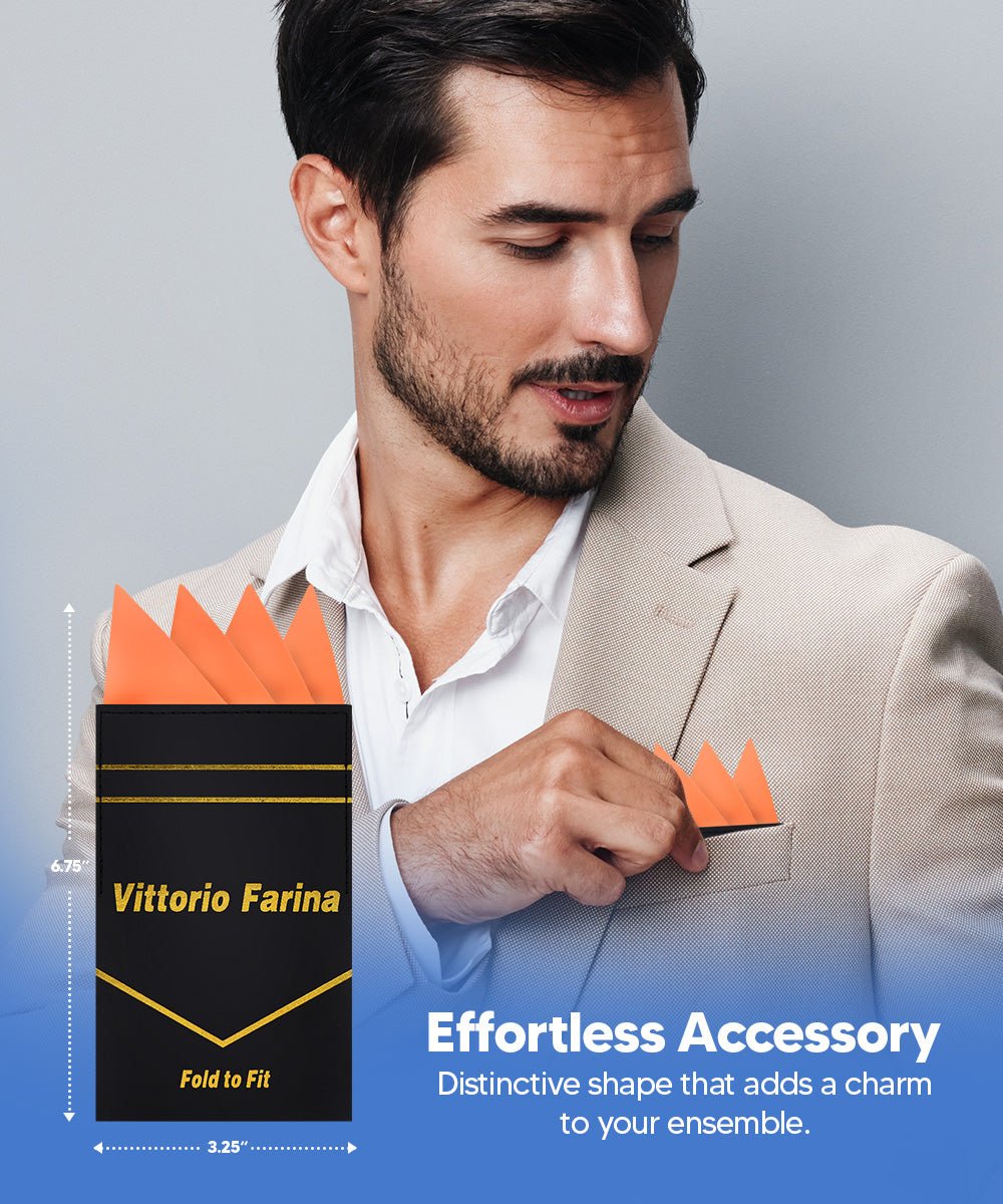 Vittorio Farina Men's Pre - Folded Pocket Square: Four - Point - Suits You Sir - Burnt Orange - 