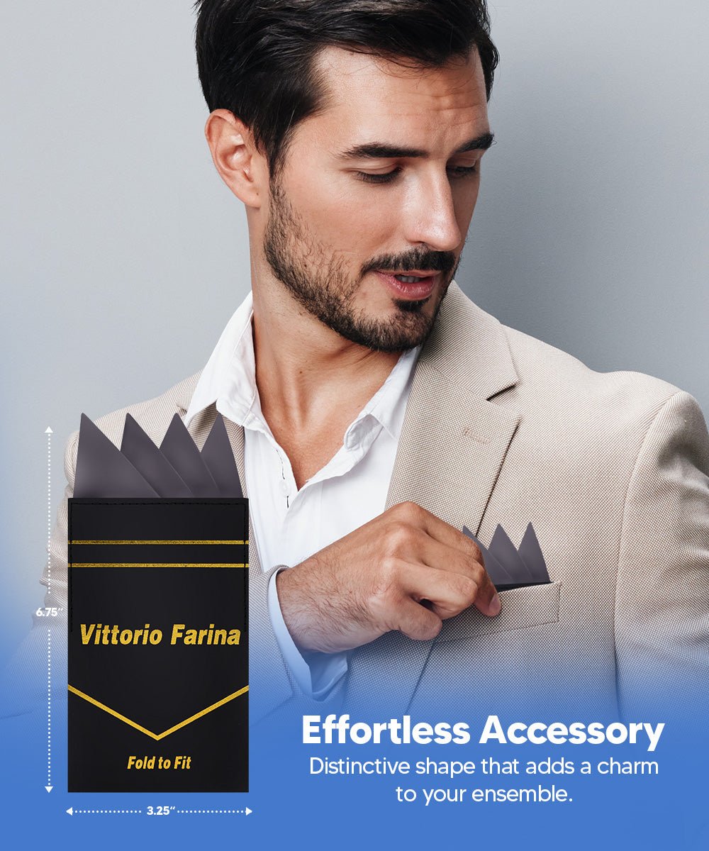 Vittorio Farina Men's Pre - Folded Pocket Square: Four - Point - Suits You Sir - Charcoal - 