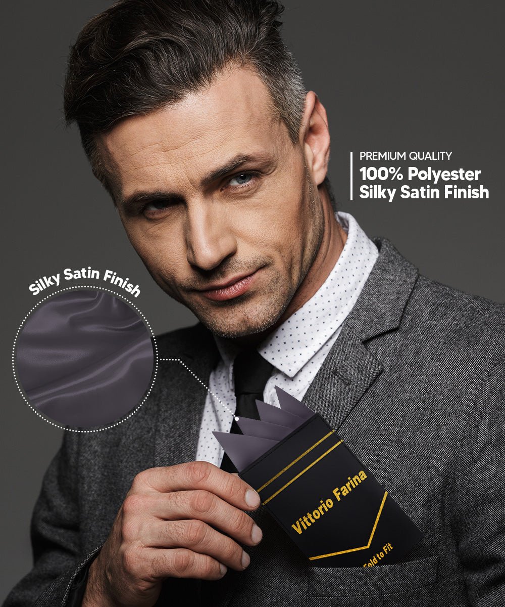 Vittorio Farina Men's Pre - Folded Pocket Square: Four - Point - Suits You Sir - Charcoal - 