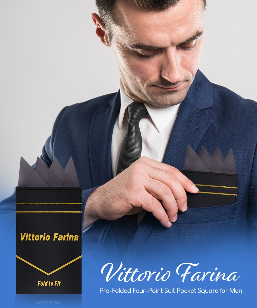 Vittorio Farina Men's Pre - Folded Pocket Square: Four - Point - Suits You Sir - Charcoal - 