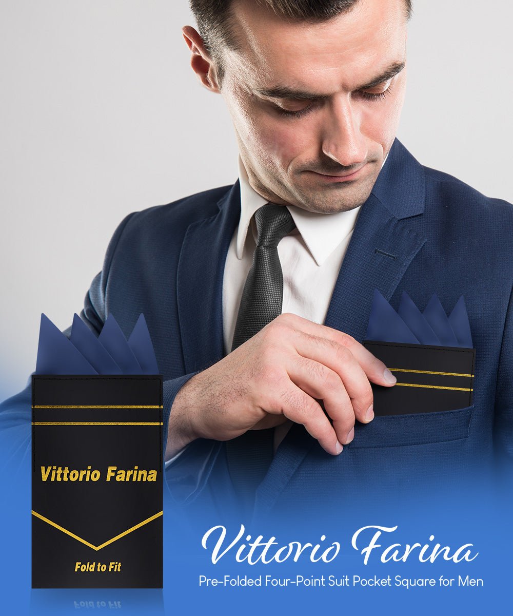 Vittorio Farina Men's Pre - Folded Pocket Square: Four - Point - Suits You Sir - French Blue - 