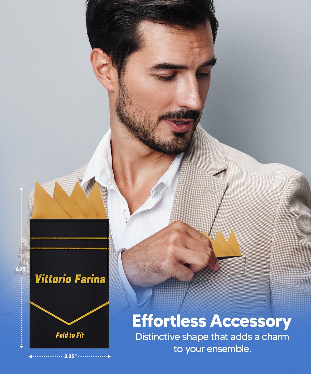 Vittorio Farina Men's Pre - Folded Pocket Square: Four - Point - Suits You Sir - Gold - 