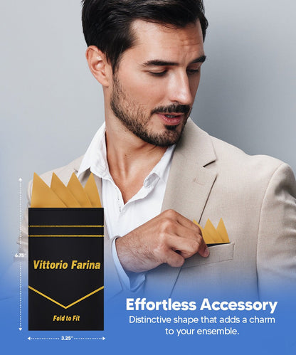 Vittorio Farina Men's Pre - Folded Pocket Square: Four - Point - Suits You Sir - Gold - 