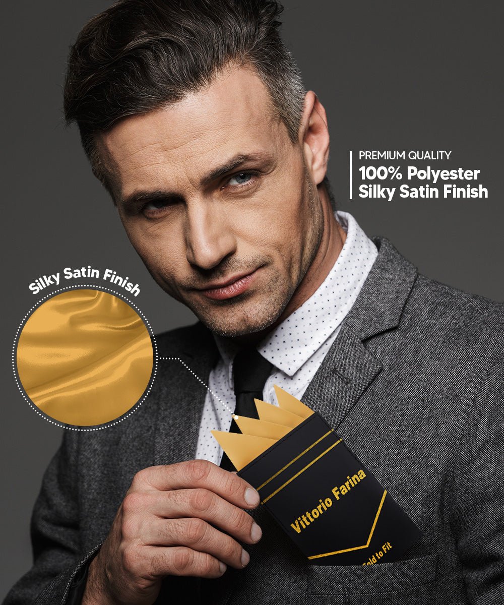 Vittorio Farina Men's Pre - Folded Pocket Square: Four - Point - Suits You Sir - Gold - 
