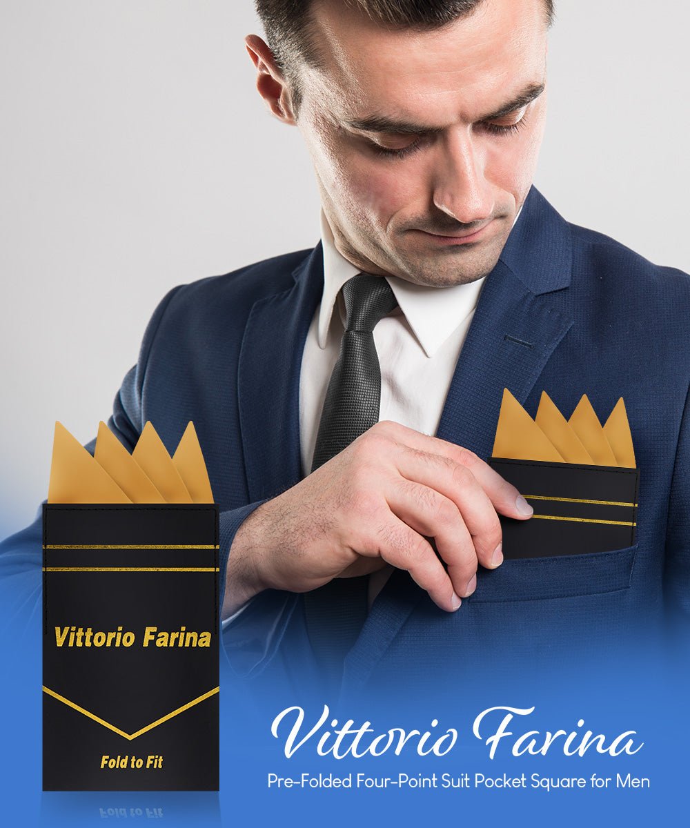 Vittorio Farina Men's Pre - Folded Pocket Square: Four - Point - Suits You Sir - Gold - 