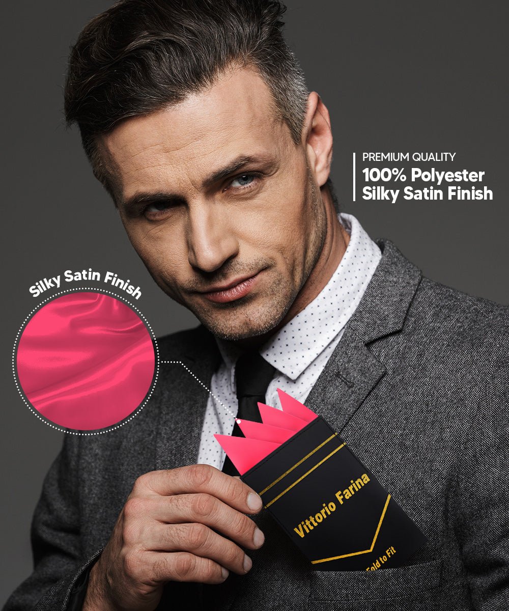 Vittorio Farina Men's Pre - Folded Pocket Square: Four - Point - Suits You Sir - Hot Pink - 