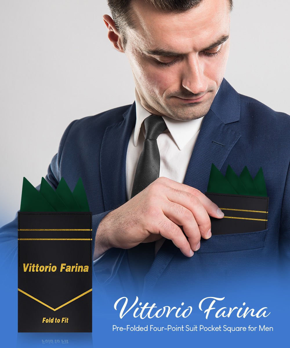 Vittorio Farina Men's Pre - Folded Pocket Square: Four - Point - Suits You Sir - Hunter Green - 