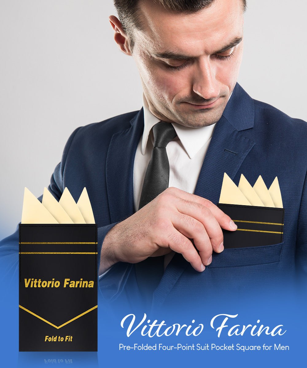 Vittorio Farina Men's Pre - Folded Pocket Square: Four - Point - Suits You Sir - Ivory - 