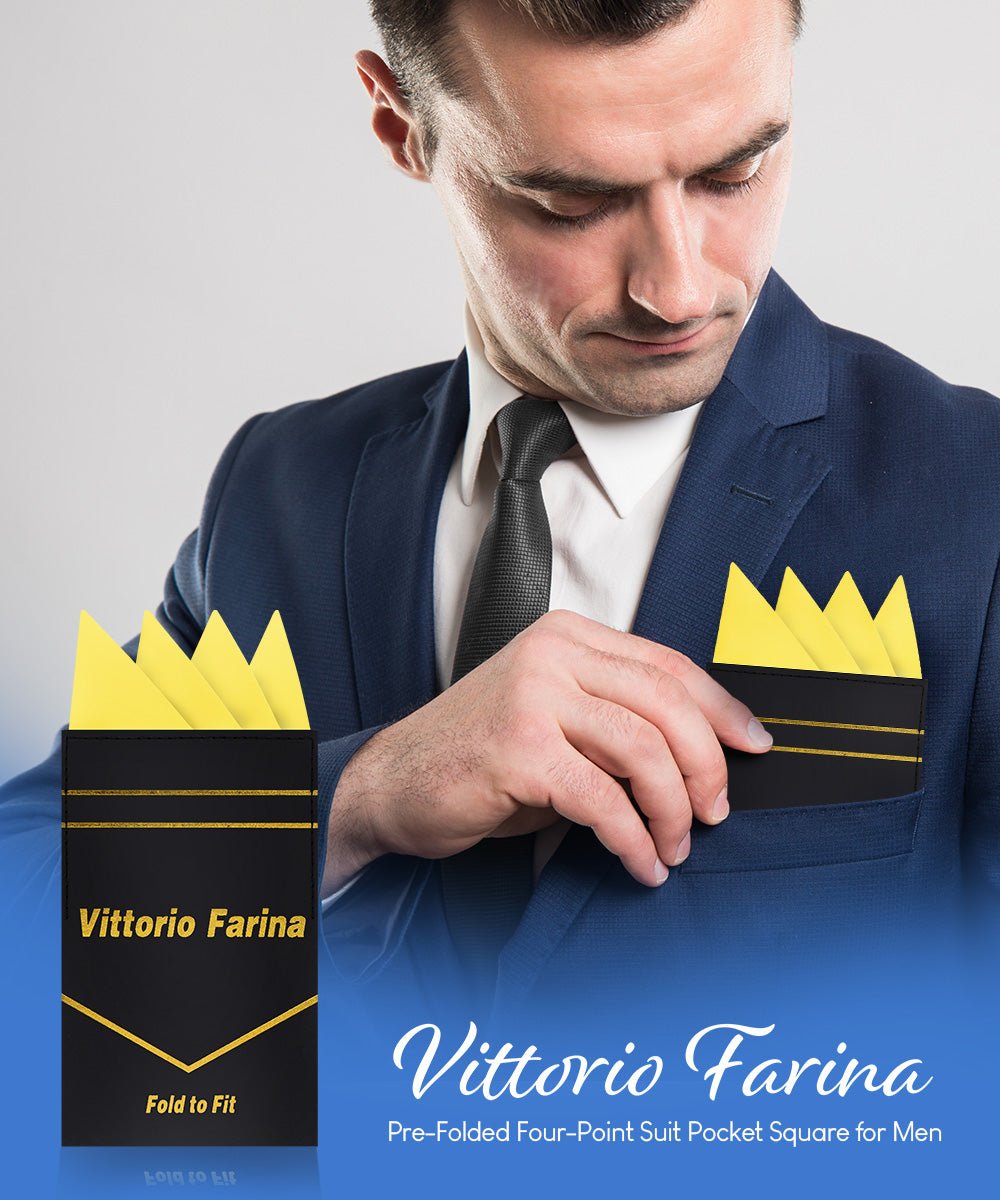 Vittorio Farina Men's Pre - Folded Pocket Square: Four - Point - Suits You Sir - Lemon - 