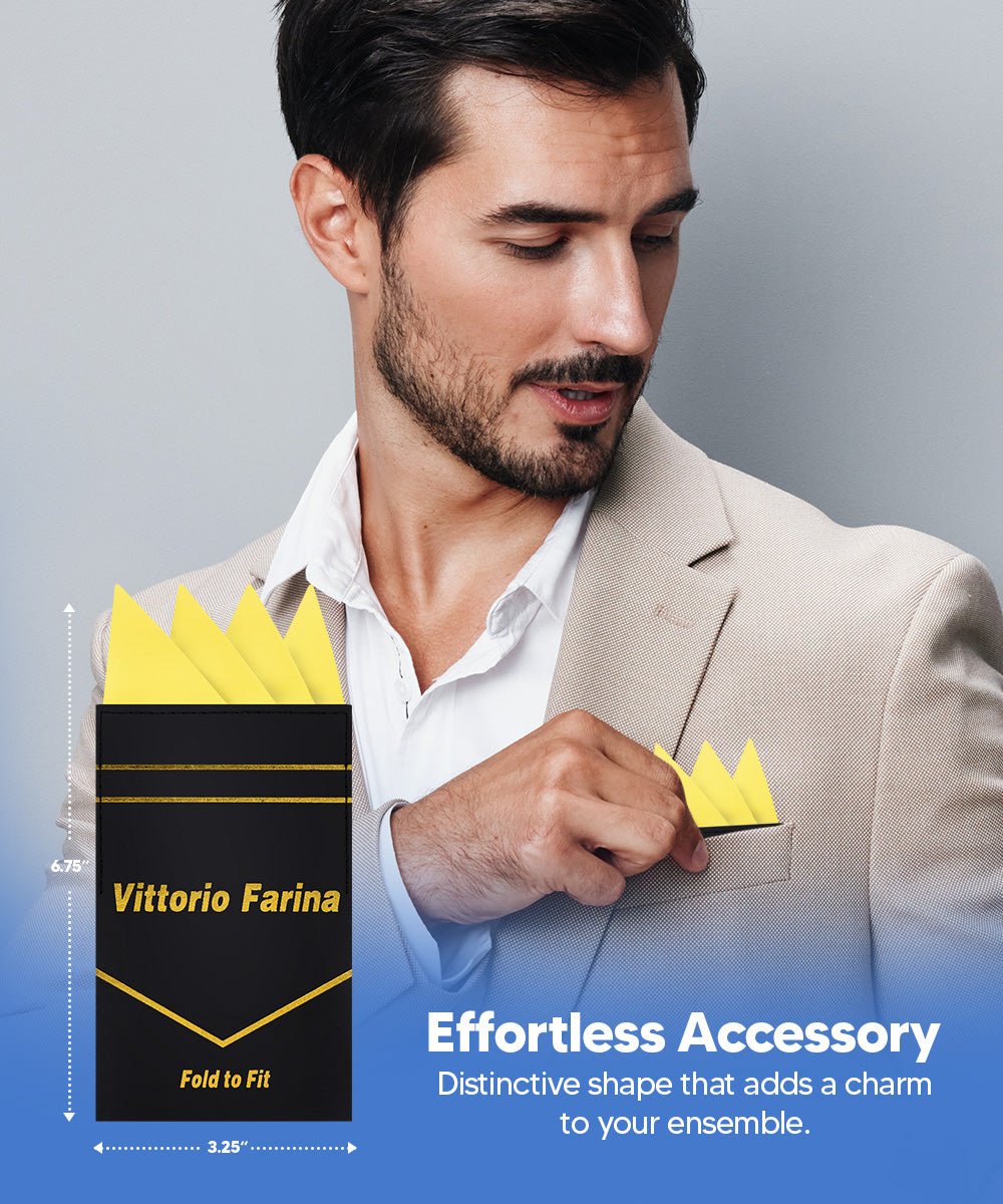 Vittorio Farina Men's Pre - Folded Pocket Square: Four - Point - Suits You Sir - Lemon - 
