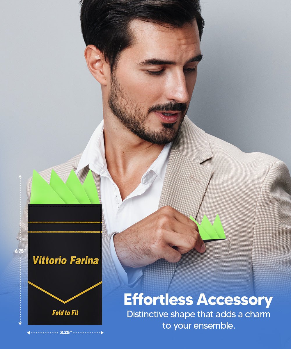 Vittorio Farina Men's Pre - Folded Pocket Square: Four - Point - Suits You Sir - Lime Green - 