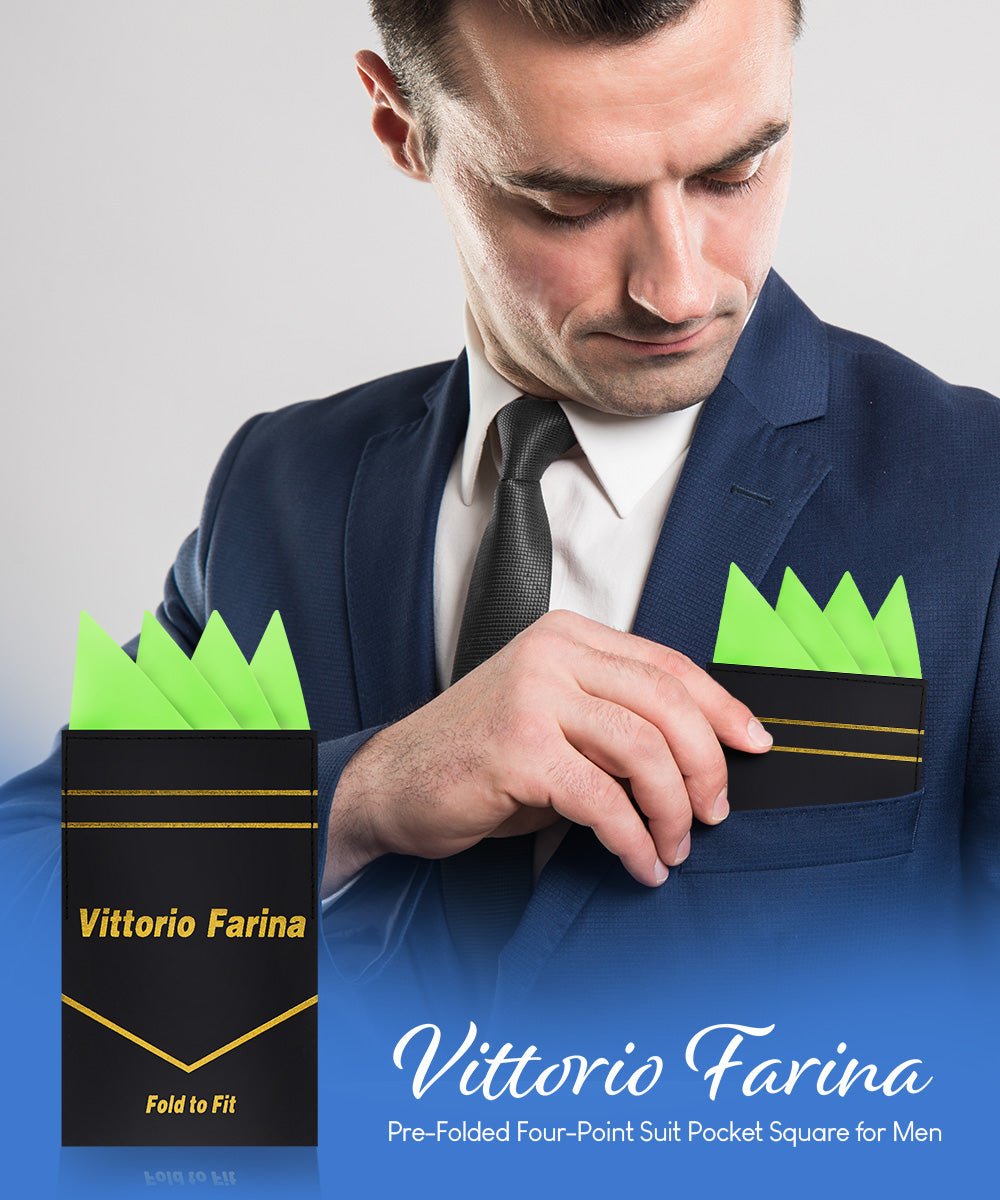 Vittorio Farina Men's Pre - Folded Pocket Square: Four - Point - Suits You Sir - Lime Green - 