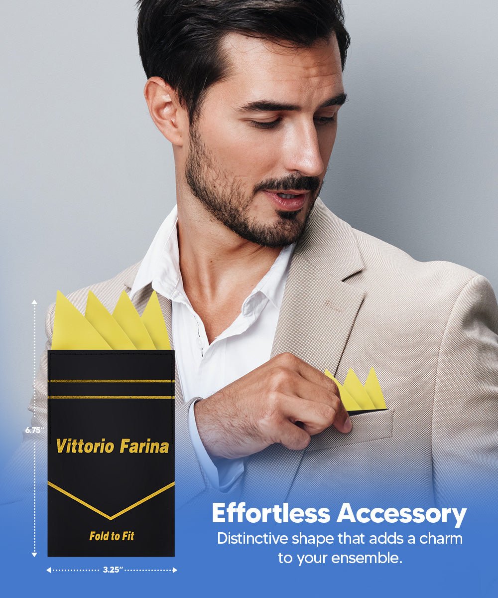 Vittorio Farina Men's Pre - Folded Pocket Square: Four - Point - Suits You Sir - Maize - 