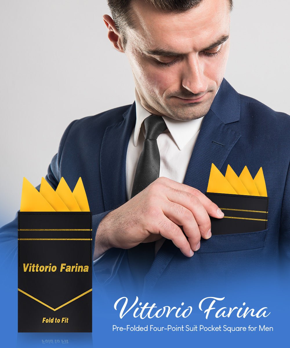 Vittorio Farina Men's Pre - Folded Pocket Square: Four - Point - Suits You Sir - Mustard Yellow - 