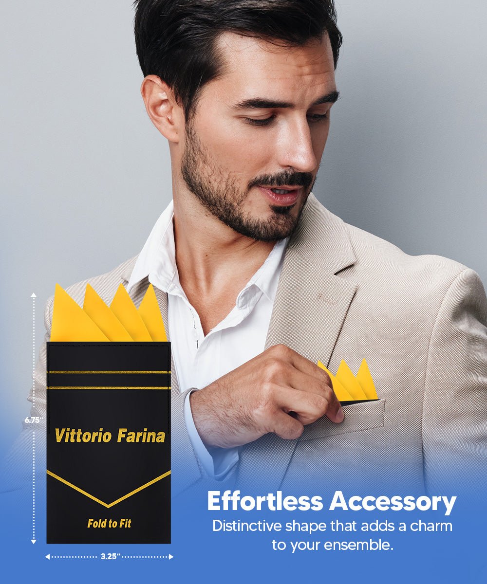 Vittorio Farina Men's Pre - Folded Pocket Square: Four - Point - Suits You Sir - Mustard Yellow - 