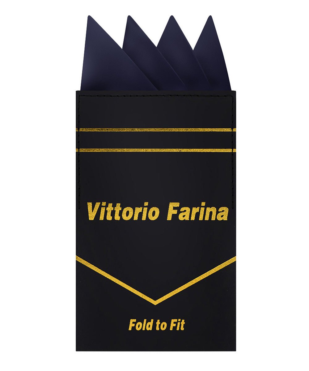 Vittorio Farina Men's Pre - Folded Pocket Square: Four - Point - Suits You Sir - Navy Blue - 