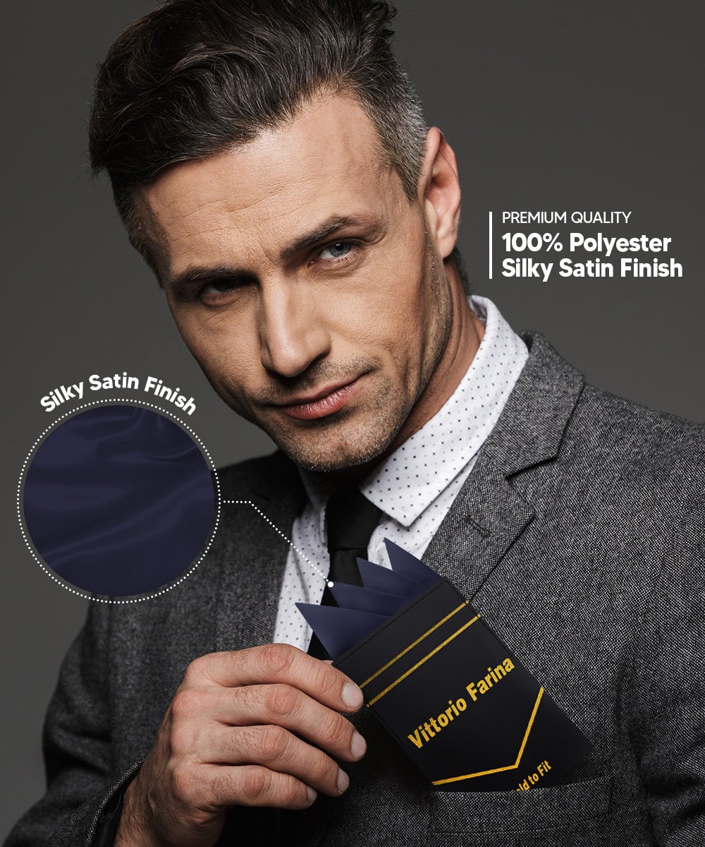 Vittorio Farina Men's Pre - Folded Pocket Square: Four - Point - Suits You Sir - Navy Blue - 
