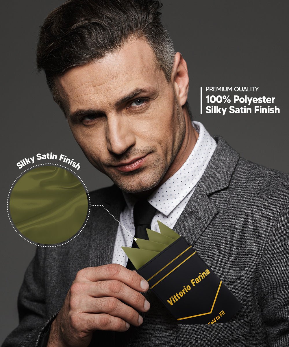 Vittorio Farina Men's Pre - Folded Pocket Square: Four - Point - Suits You Sir - Olive Green - 