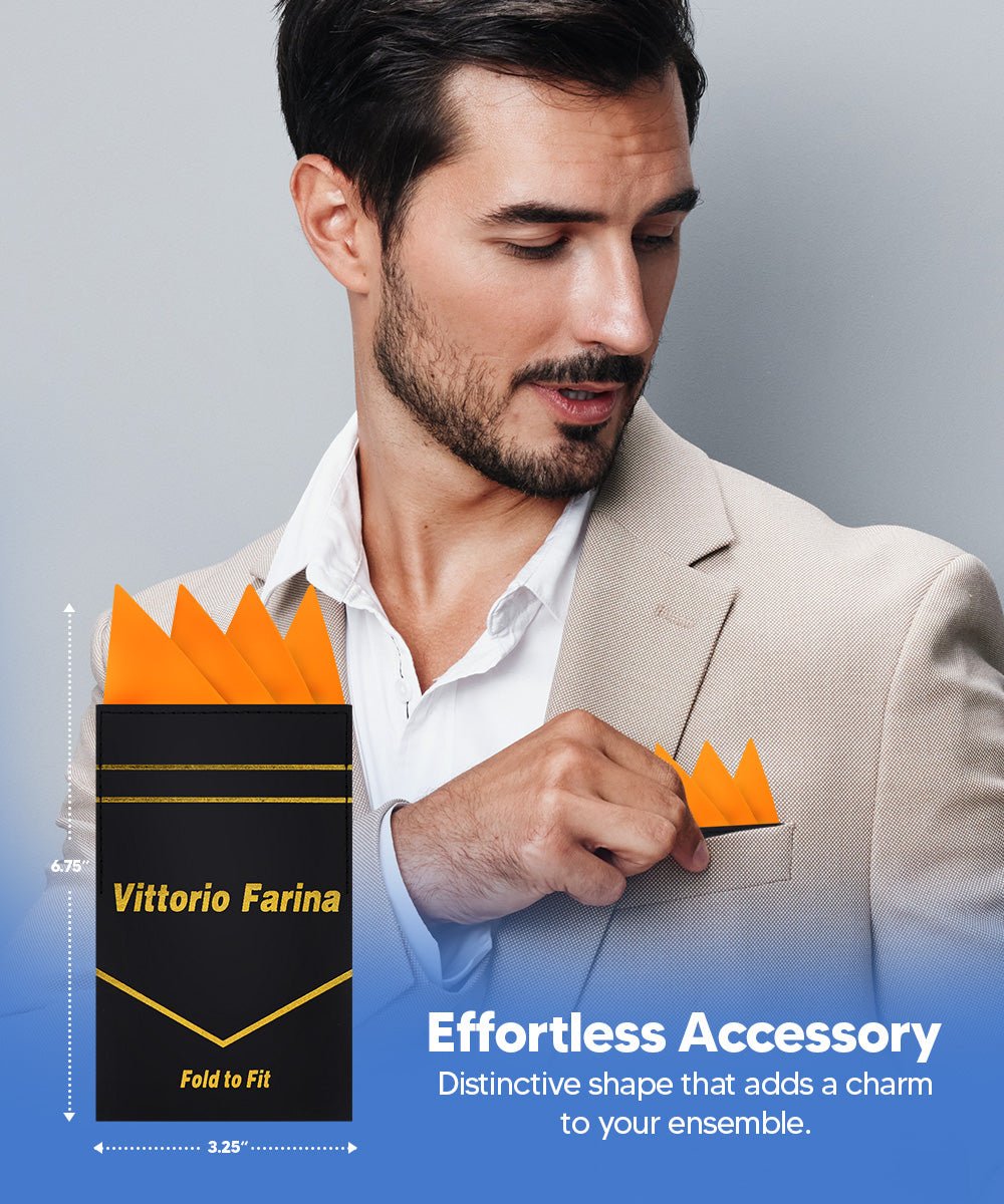 Vittorio Farina Men's Pre - Folded Pocket Square: Four - Point - Suits You Sir - Orange - 
