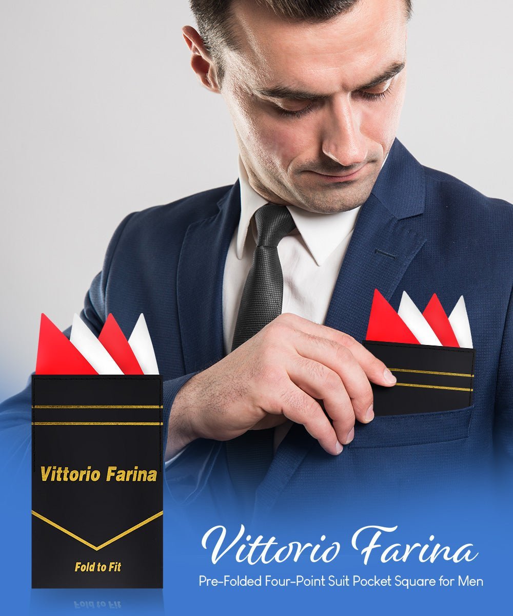 Vittorio Farina Men's Pre - Folded Pocket Square: Four - Point - Suits You Sir - Red and White - 