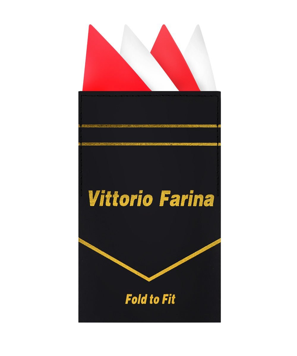 Vittorio Farina Men's Pre - Folded Pocket Square: Four - Point - Suits You Sir - Red and White - 