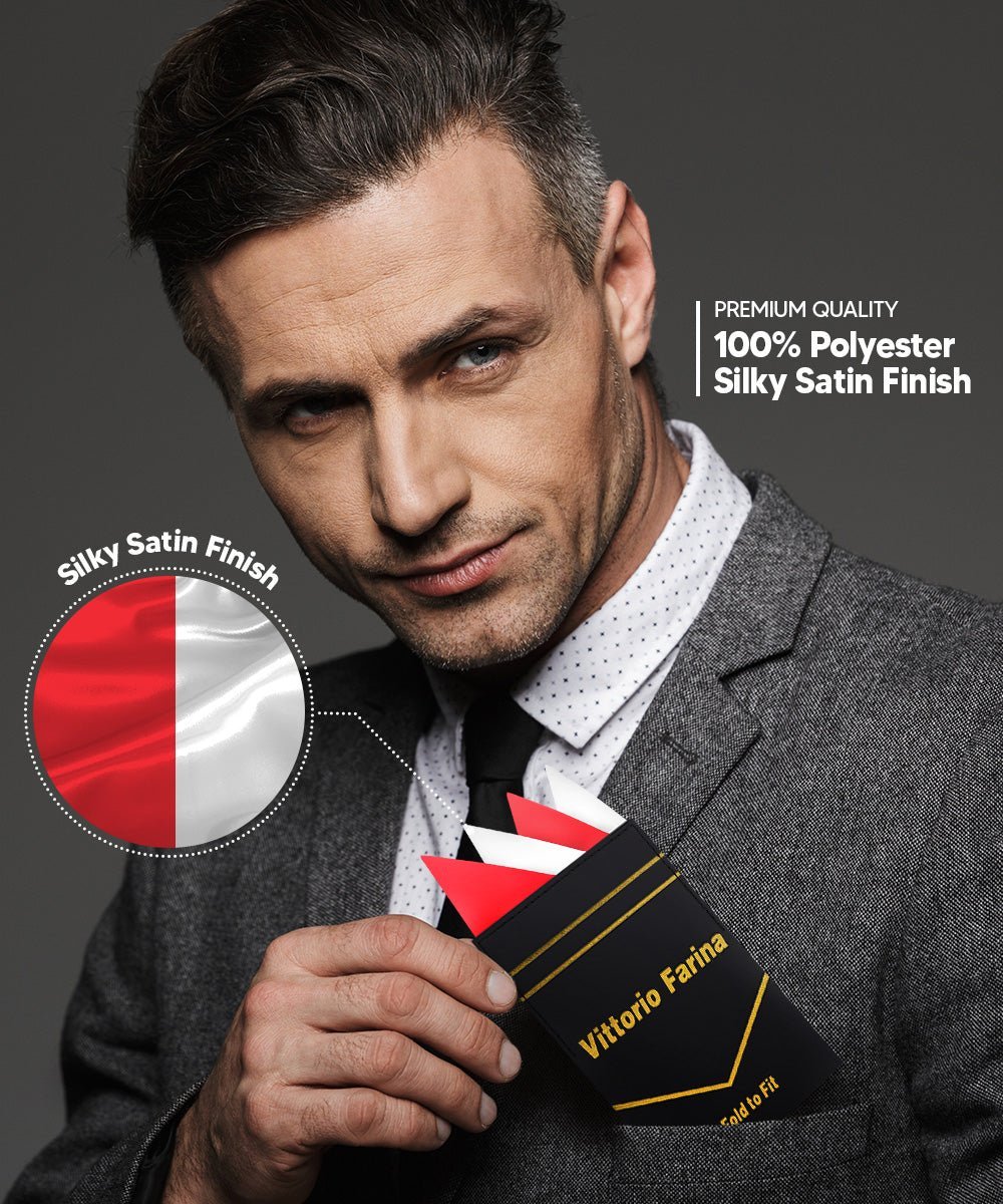 Vittorio Farina Men's Pre - Folded Pocket Square: Four - Point - Suits You Sir - Red and White - 