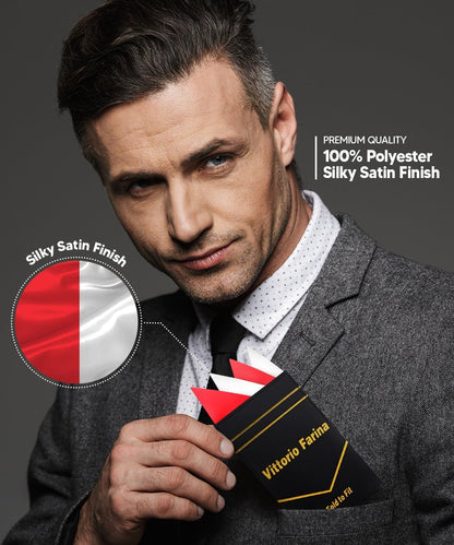 Vittorio Farina Men's Pre - Folded Pocket Square: Four - Point - Suits You Sir - Red and White - 