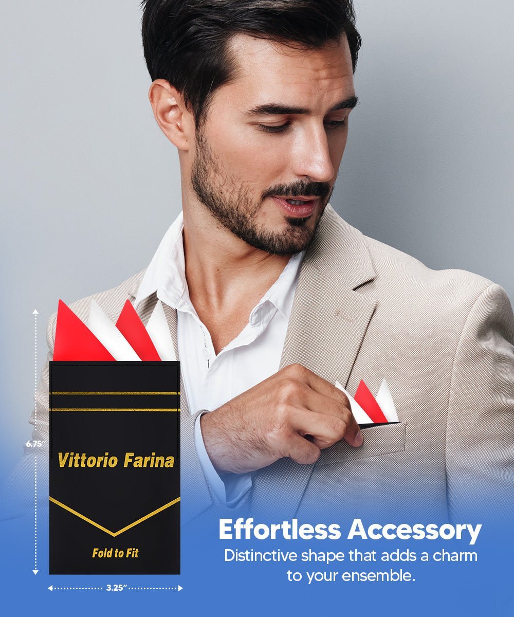 Vittorio Farina Men's Pre - Folded Pocket Square: Four - Point - Suits You Sir - Red and White - 