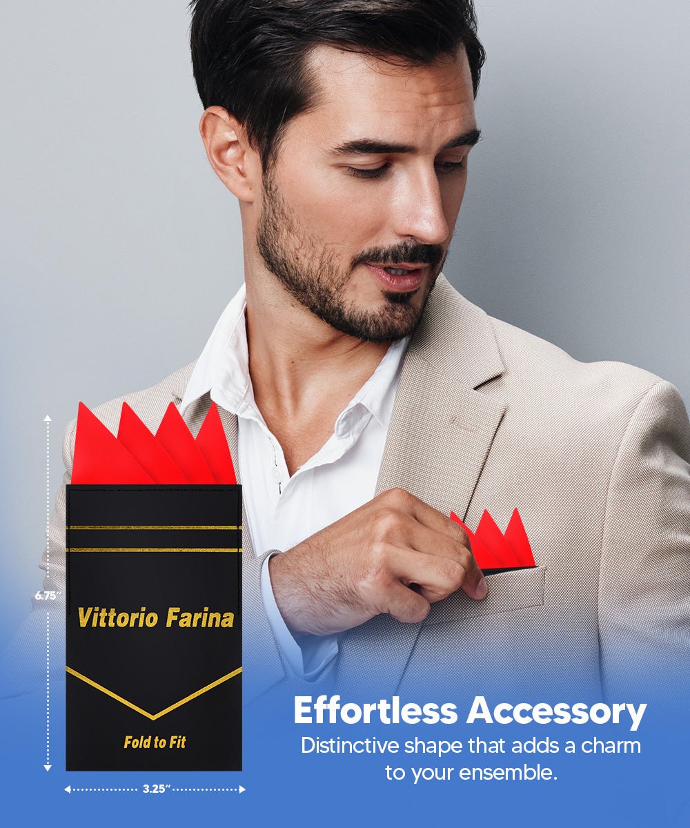 Vittorio Farina Men's Pre - Folded Pocket Square: Four - Point - Suits You Sir - Red - 