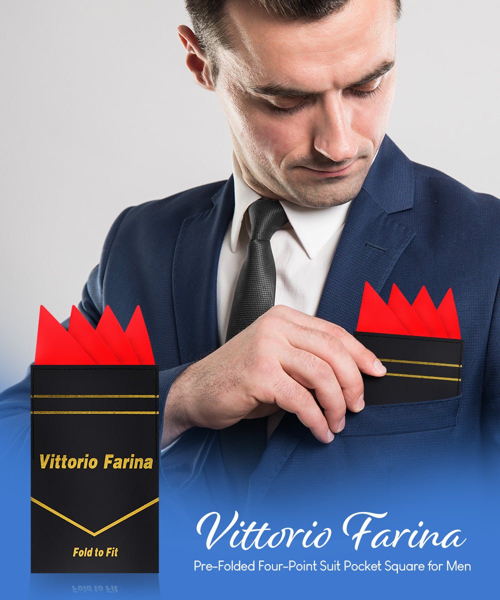Vittorio Farina Men's Pre - Folded Pocket Square: Four - Point - Suits You Sir - Red - 